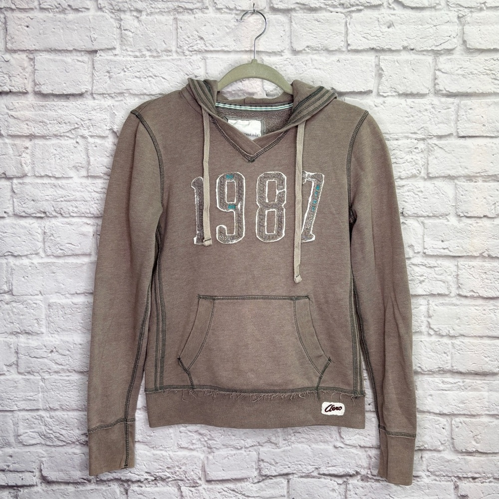 Aero Aeropostale Y2K Hoodie Sweatshirt Size M Distressed Pullover 1987 Gray